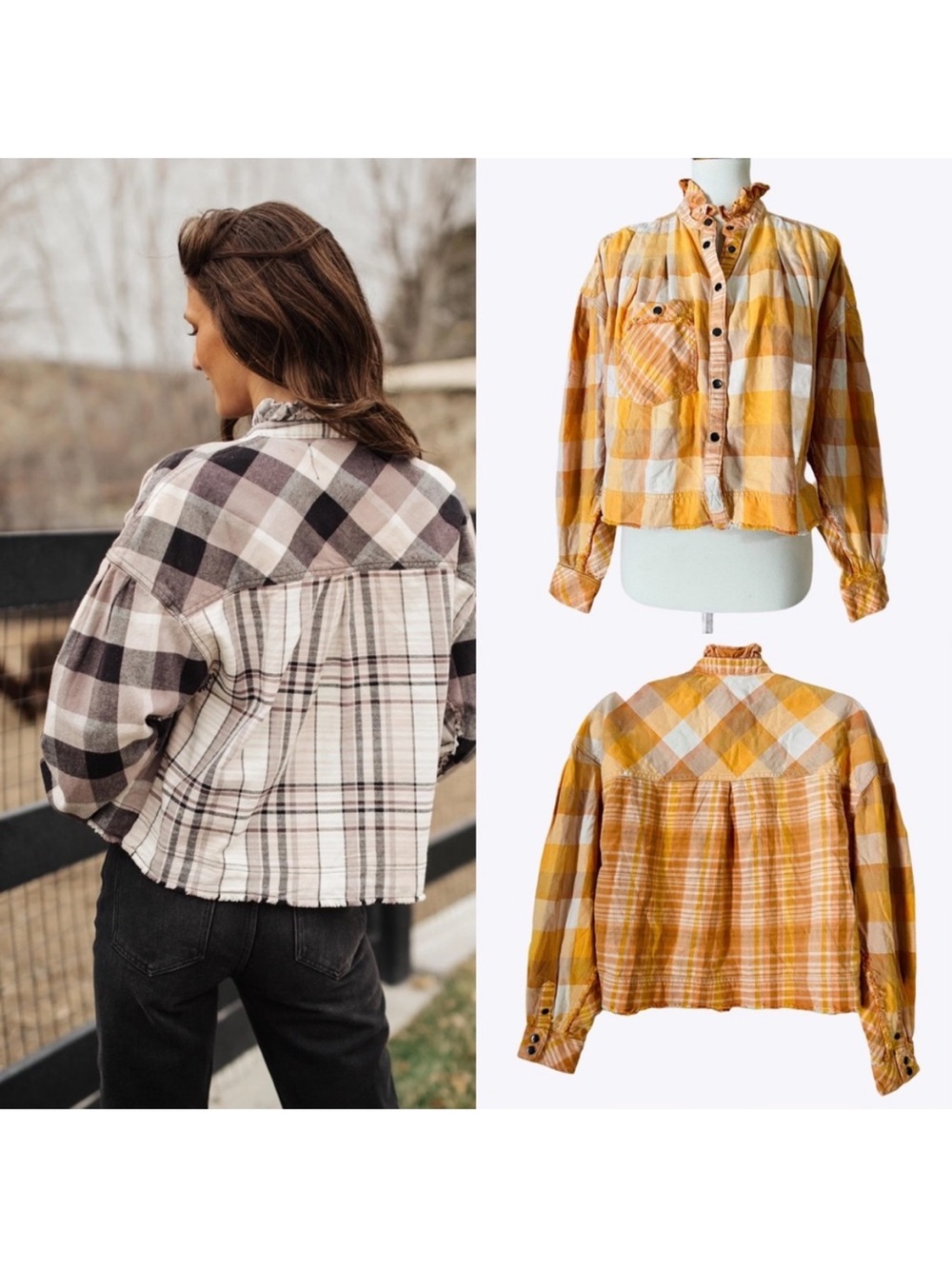 We the Free Emily Plaid Crop Snap Front Top - Picture 2 of 12